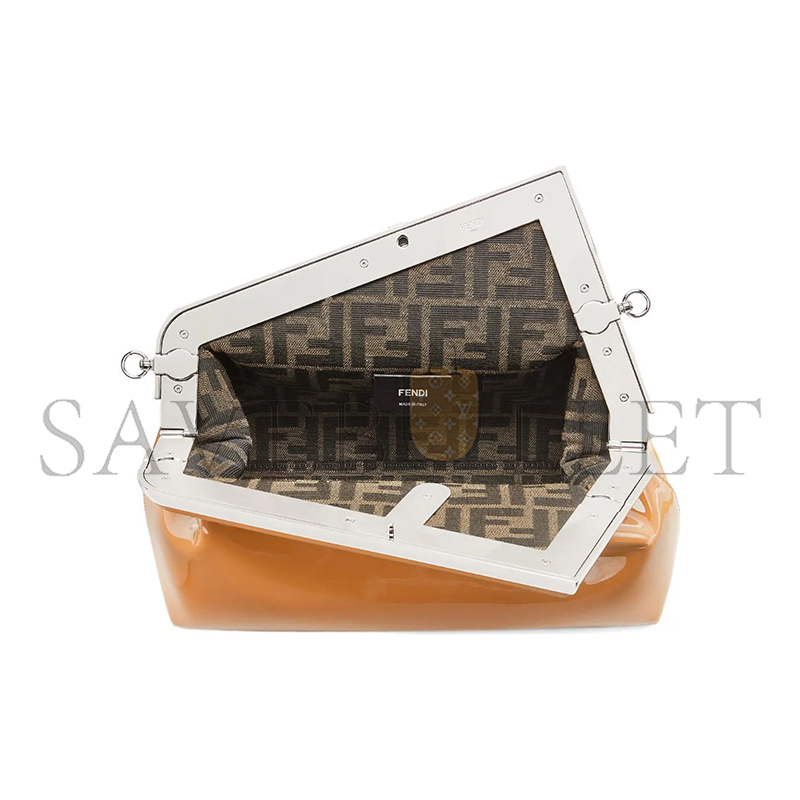 FENDI FIRST MIDI OVERSIZED F METAL CLIP PATENT LEATHER SHOULDER CROSSBODY CLUTCH 8BP137ANSNF119U (30*20*14cm)